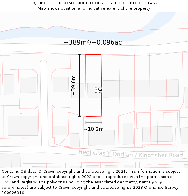 39, KINGFISHER ROAD, NORTH CORNELLY, BRIDGEND, CF33 4NZ: Plot and title map