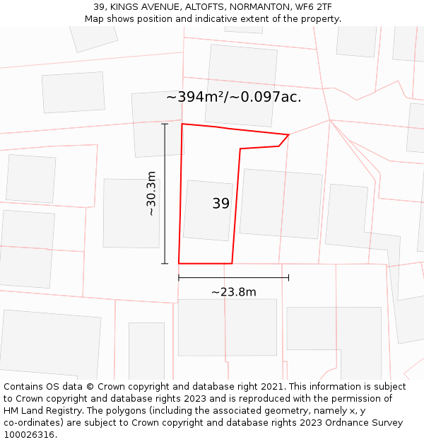 39, KINGS AVENUE, ALTOFTS, NORMANTON, WF6 2TF: Plot and title map