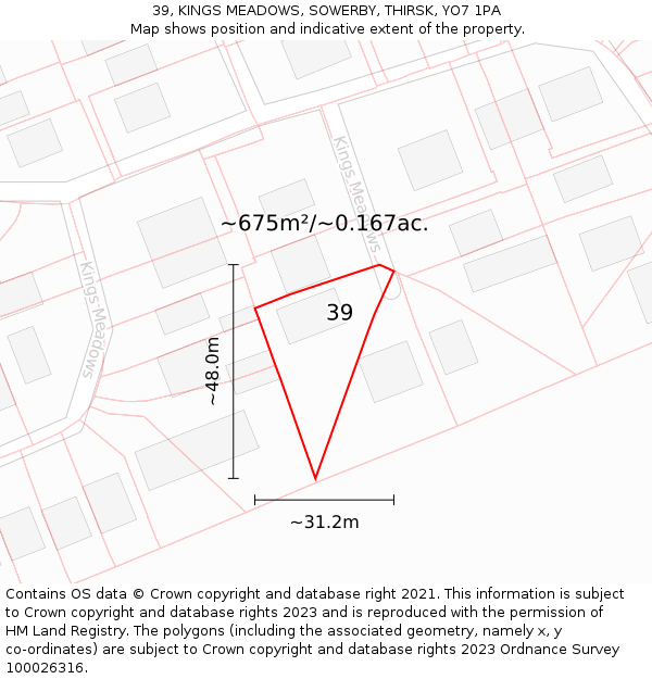 39, KINGS MEADOWS, SOWERBY, THIRSK, YO7 1PA: Plot and title map