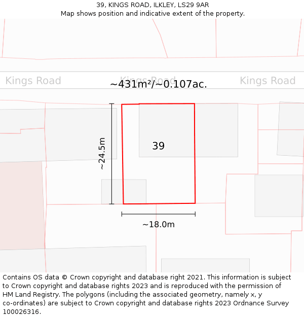 39, KINGS ROAD, ILKLEY, LS29 9AR: Plot and title map