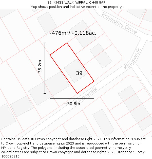 39, KINGS WALK, WIRRAL, CH48 8AF: Plot and title map