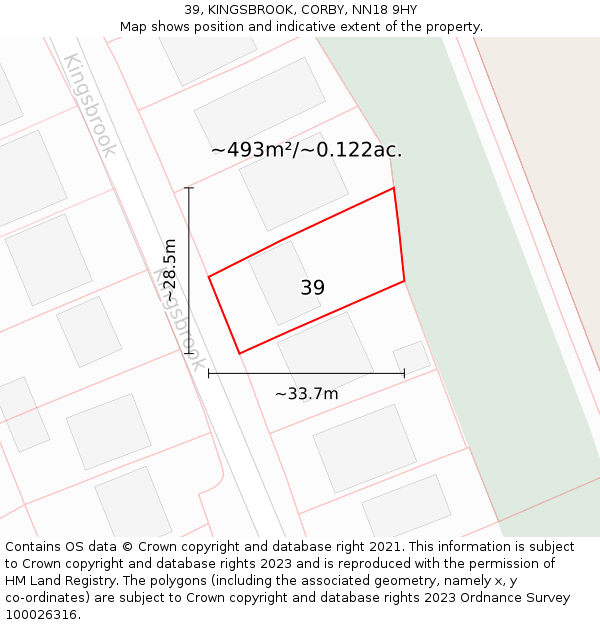 39, KINGSBROOK, CORBY, NN18 9HY: Plot and title map