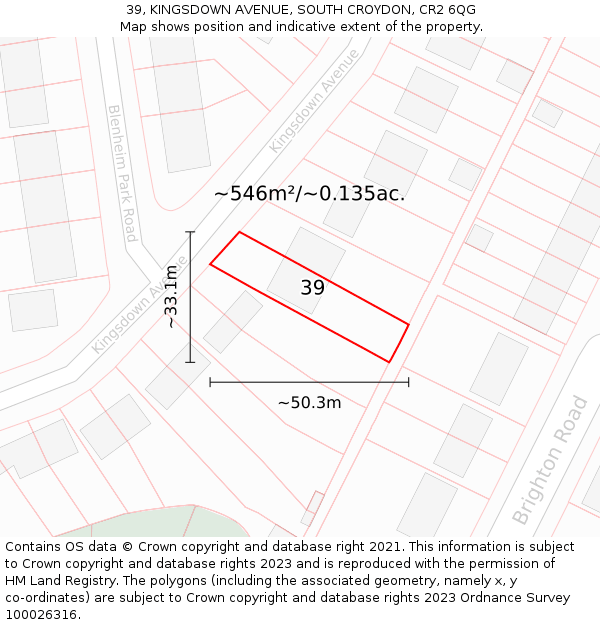 39, KINGSDOWN AVENUE, SOUTH CROYDON, CR2 6QG: Plot and title map