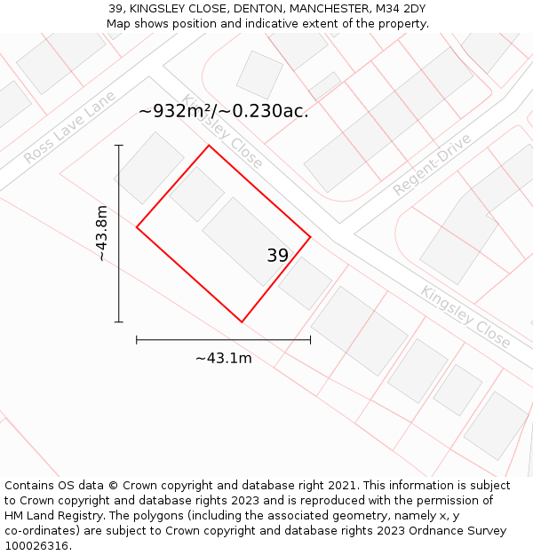 39, KINGSLEY CLOSE, DENTON, MANCHESTER, M34 2DY: Plot and title map