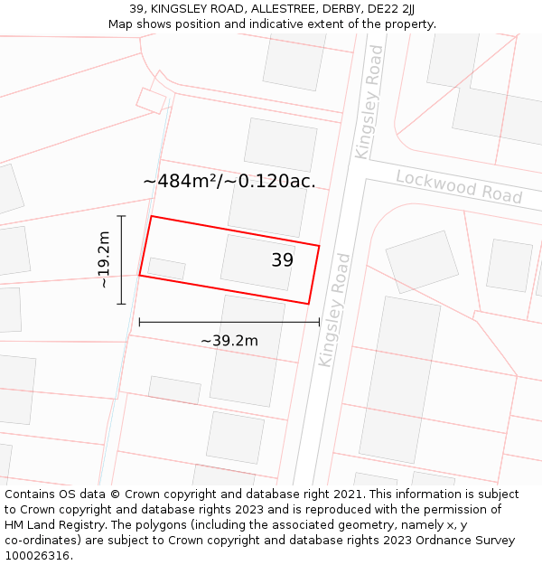 39, KINGSLEY ROAD, ALLESTREE, DERBY, DE22 2JJ: Plot and title map