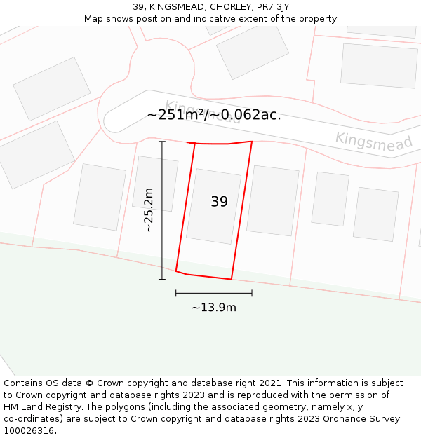 39, KINGSMEAD, CHORLEY, PR7 3JY: Plot and title map