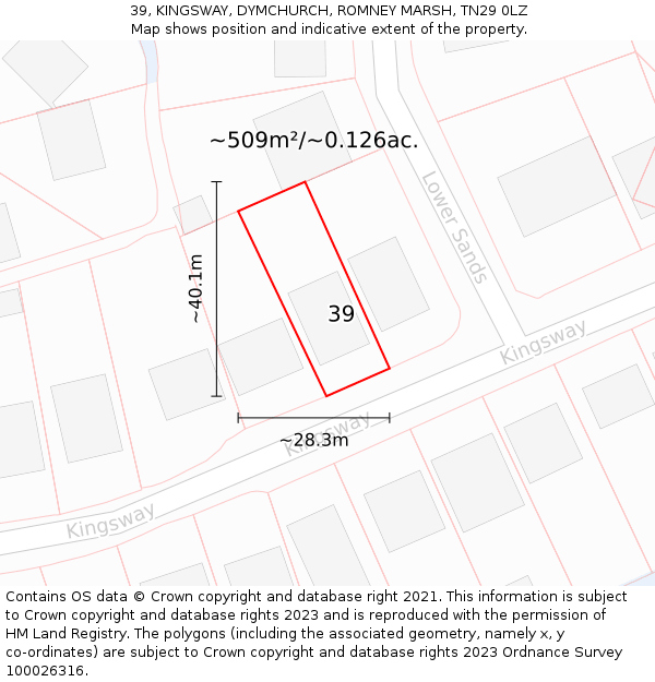 39, KINGSWAY, DYMCHURCH, ROMNEY MARSH, TN29 0LZ: Plot and title map