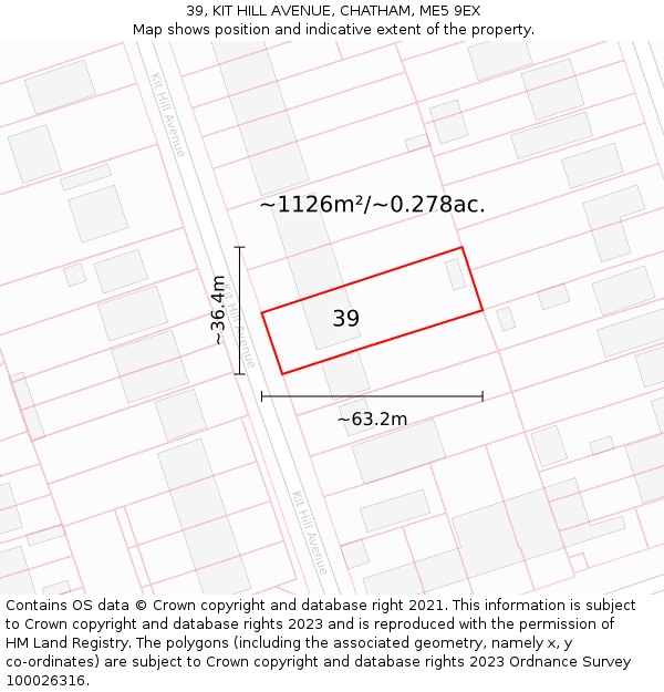 39, KIT HILL AVENUE, CHATHAM, ME5 9EX: Plot and title map