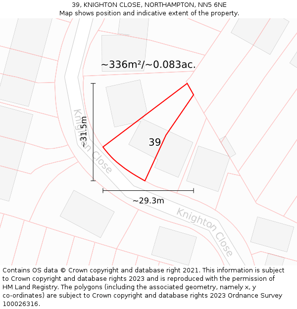 39, KNIGHTON CLOSE, NORTHAMPTON, NN5 6NE: Plot and title map