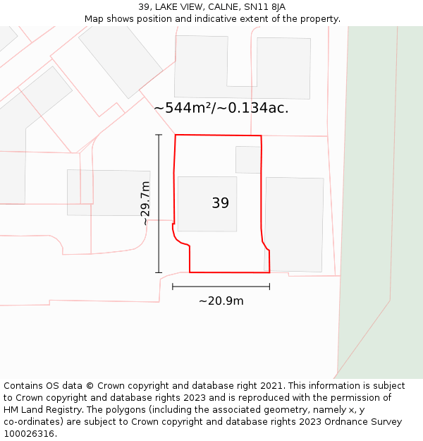 39, LAKE VIEW, CALNE, SN11 8JA: Plot and title map