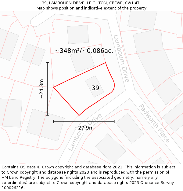 39, LAMBOURN DRIVE, LEIGHTON, CREWE, CW1 4TL: Plot and title map