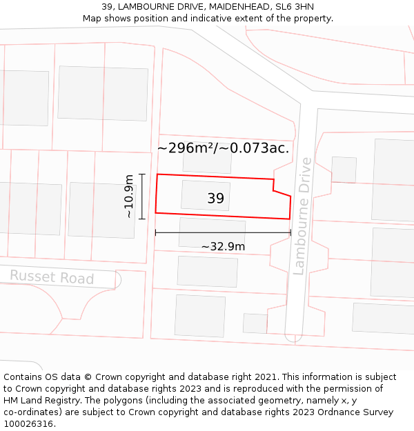 39, LAMBOURNE DRIVE, MAIDENHEAD, SL6 3HN: Plot and title map