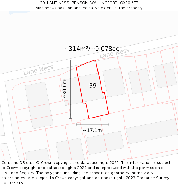 39, LANE NESS, BENSON, WALLINGFORD, OX10 6FB: Plot and title map