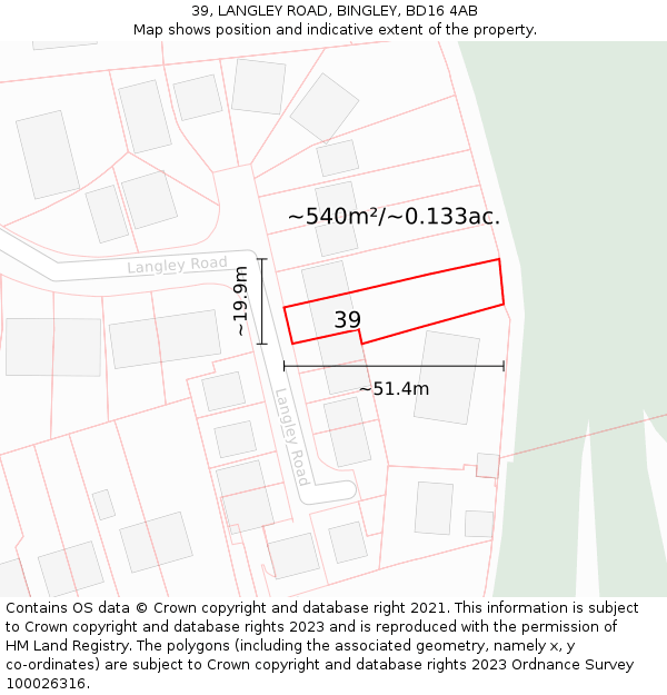 39, LANGLEY ROAD, BINGLEY, BD16 4AB: Plot and title map