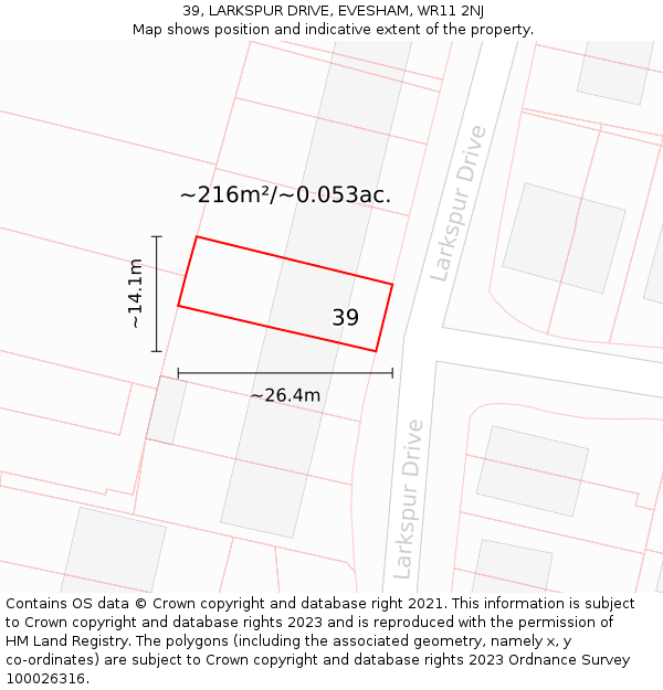 39, LARKSPUR DRIVE, EVESHAM, WR11 2NJ: Plot and title map