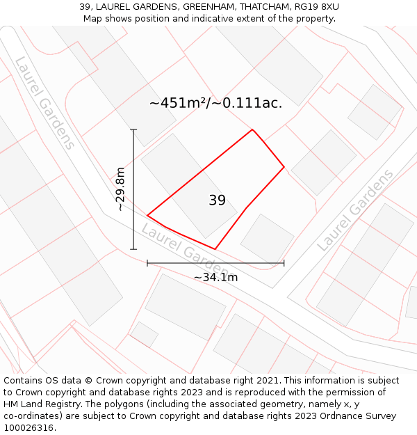 39, LAUREL GARDENS, GREENHAM, THATCHAM, RG19 8XU: Plot and title map