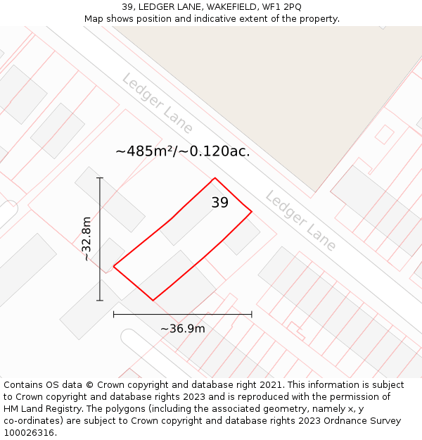 39, LEDGER LANE, WAKEFIELD, WF1 2PQ: Plot and title map