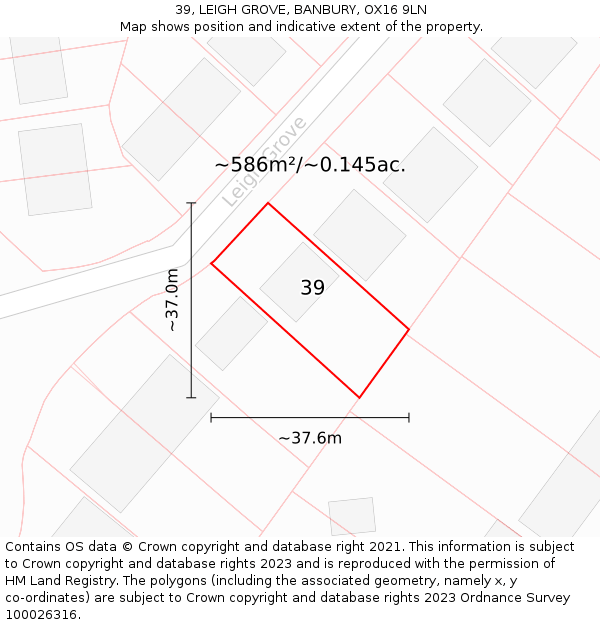 39, LEIGH GROVE, BANBURY, OX16 9LN: Plot and title map