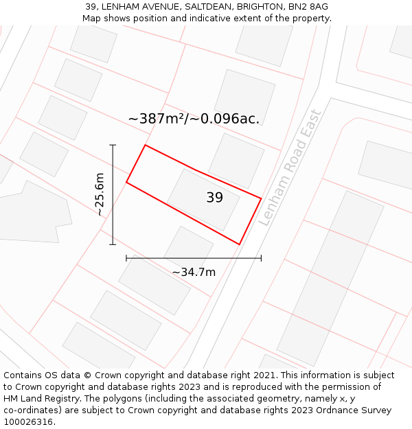 39, LENHAM AVENUE, SALTDEAN, BRIGHTON, BN2 8AG: Plot and title map