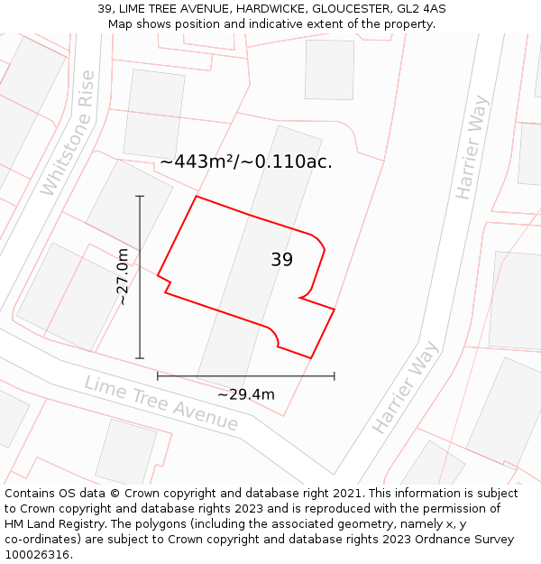 39, LIME TREE AVENUE, HARDWICKE, GLOUCESTER, GL2 4AS: Plot and title map