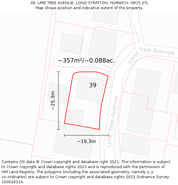 39, LIME TREE AVENUE, LONG STRATTON, NORWICH, NR15 2TL: Plot and title map