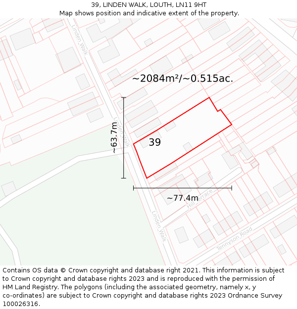 39, LINDEN WALK, LOUTH, LN11 9HT: Plot and title map