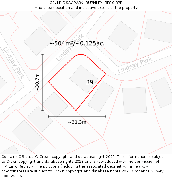 39, LINDSAY PARK, BURNLEY, BB10 3RR: Plot and title map