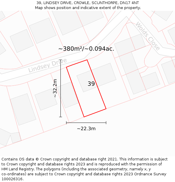 39, LINDSEY DRIVE, CROWLE, SCUNTHORPE, DN17 4NT: Plot and title map