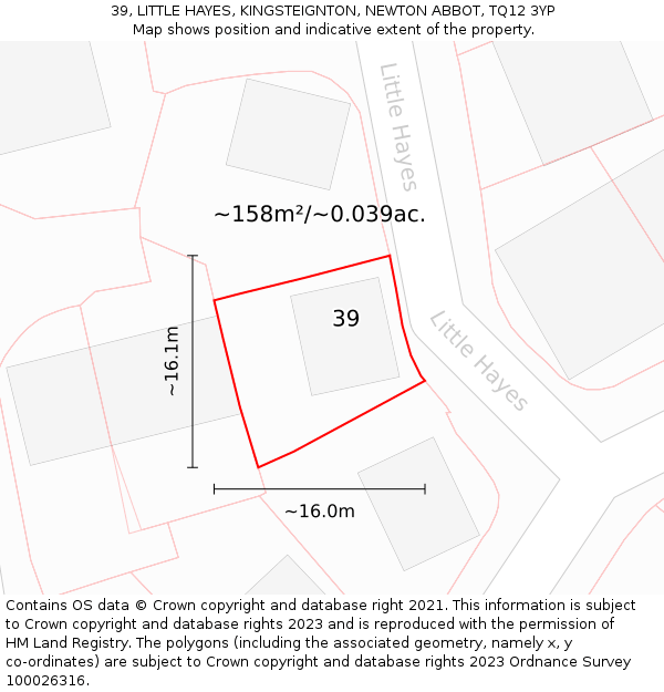 39, LITTLE HAYES, KINGSTEIGNTON, NEWTON ABBOT, TQ12 3YP: Plot and title map