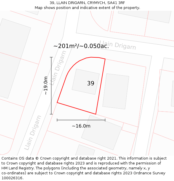 39, LLAIN DRIGARN, CRYMYCH, SA41 3RF: Plot and title map