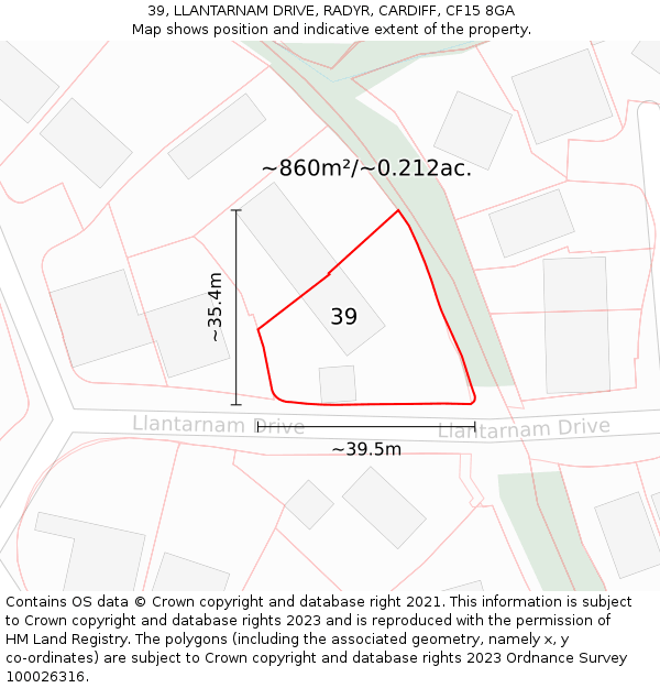 39, LLANTARNAM DRIVE, RADYR, CARDIFF, CF15 8GA: Plot and title map