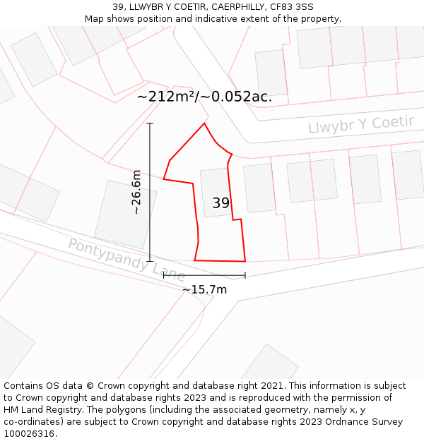 39, LLWYBR Y COETIR, CAERPHILLY, CF83 3SS: Plot and title map