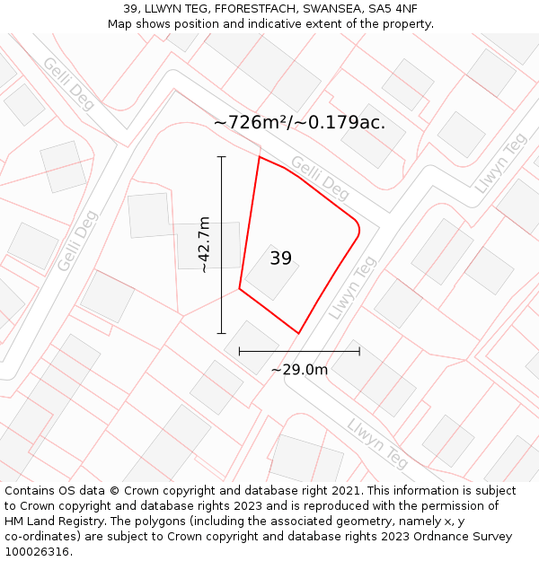 39, LLWYN TEG, FFORESTFACH, SWANSEA, SA5 4NF: Plot and title map