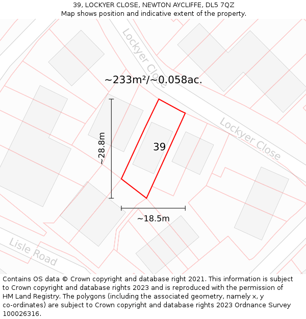 39, LOCKYER CLOSE, NEWTON AYCLIFFE, DL5 7QZ: Plot and title map