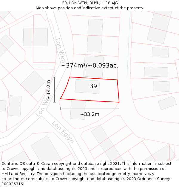 39, LON WEN, RHYL, LL18 4JG: Plot and title map