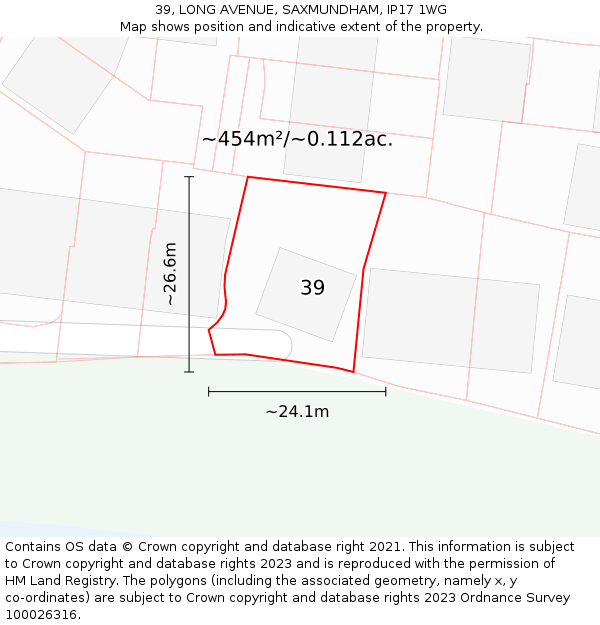 39, LONG AVENUE, SAXMUNDHAM, IP17 1WG: Plot and title map