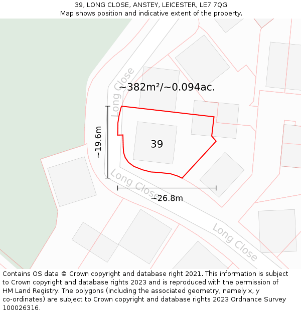 39, LONG CLOSE, ANSTEY, LEICESTER, LE7 7QG: Plot and title map