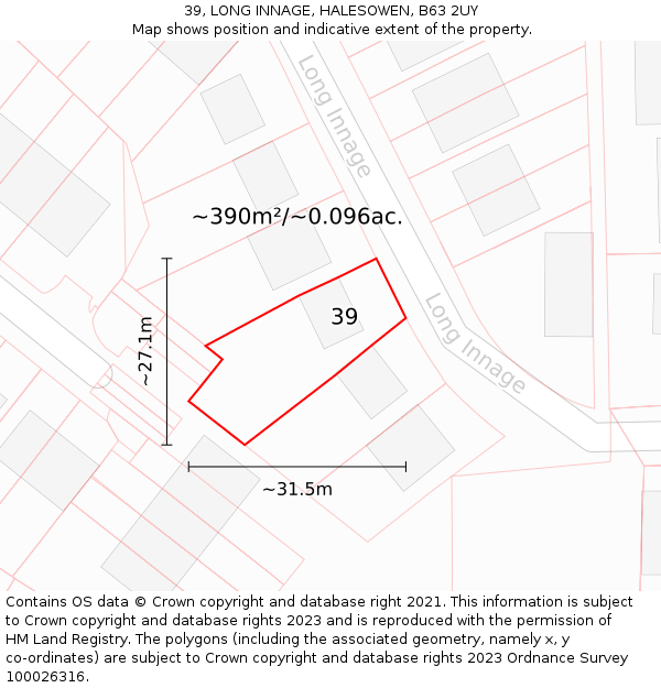 39, LONG INNAGE, HALESOWEN, B63 2UY: Plot and title map