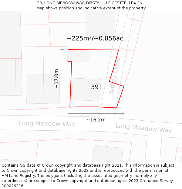 39, LONG MEADOW WAY, BIRSTALL, LEICESTER, LE4 3NU: Plot and title map