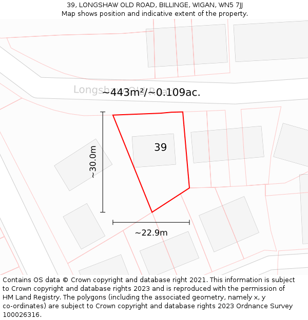 39, LONGSHAW OLD ROAD, BILLINGE, WIGAN, WN5 7JJ: Plot and title map