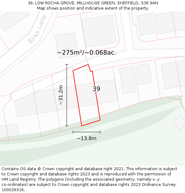 39, LOW ROCHA GROVE, MILLHOUSE GREEN, SHEFFIELD, S36 9AN: Plot and title map