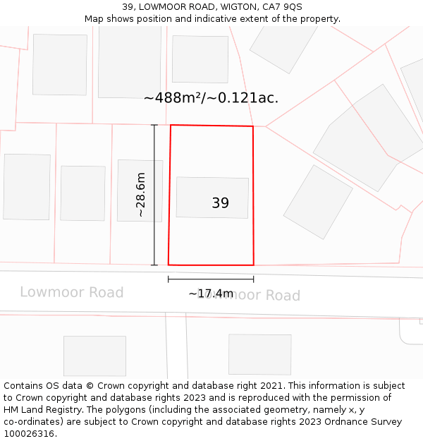 39, LOWMOOR ROAD, WIGTON, CA7 9QS: Plot and title map