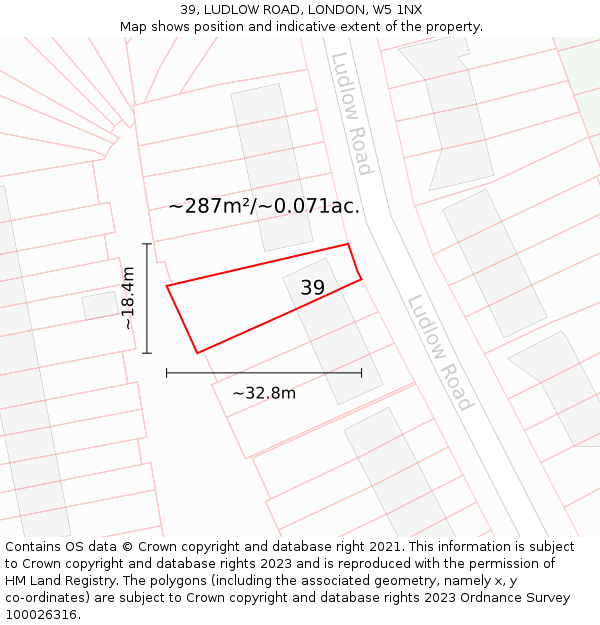 39, LUDLOW ROAD, LONDON, W5 1NX: Plot and title map