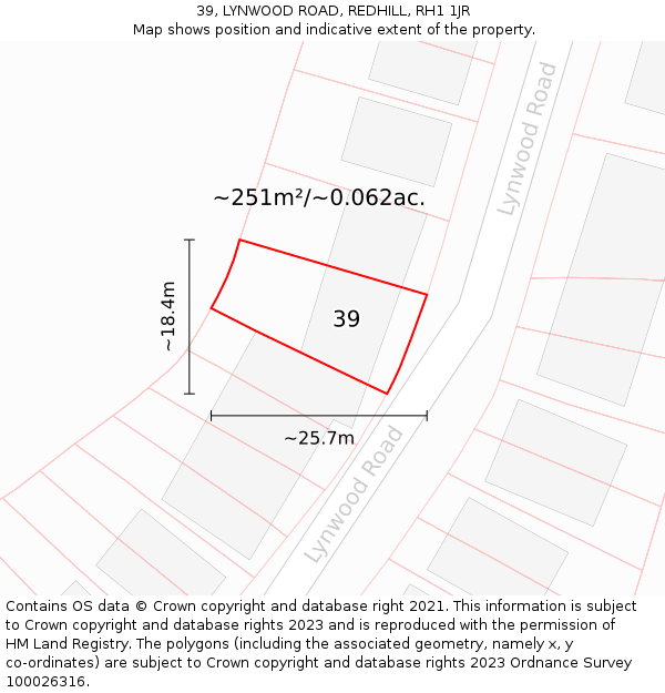 39, LYNWOOD ROAD, REDHILL, RH1 1JR: Plot and title map