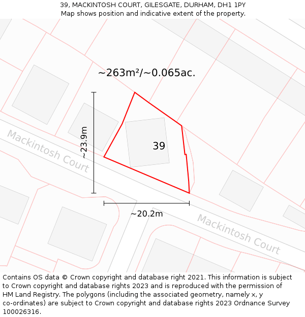 39, MACKINTOSH COURT, GILESGATE, DURHAM, DH1 1PY: Plot and title map