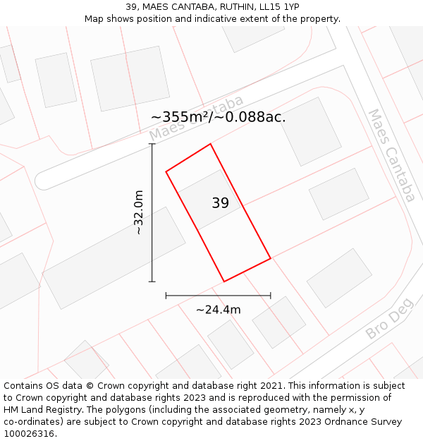 39, MAES CANTABA, RUTHIN, LL15 1YP: Plot and title map
