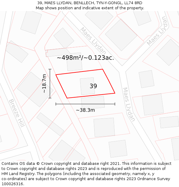 39, MAES LLYDAN, BENLLECH, TYN-Y-GONGL, LL74 8RD: Plot and title map