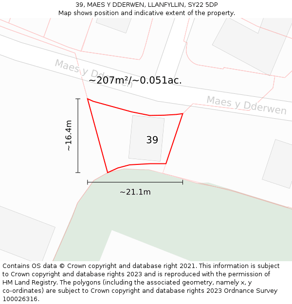 39, MAES Y DDERWEN, LLANFYLLIN, SY22 5DP: Plot and title map