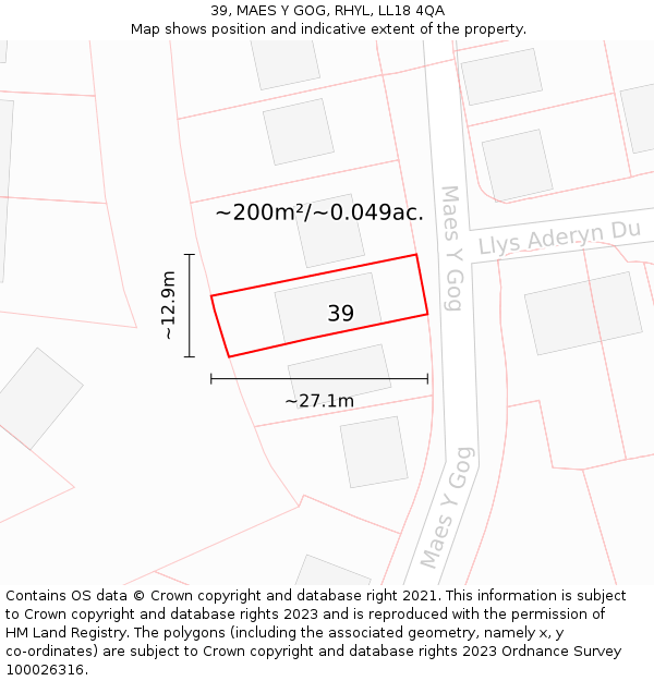 39, MAES Y GOG, RHYL, LL18 4QA: Plot and title map