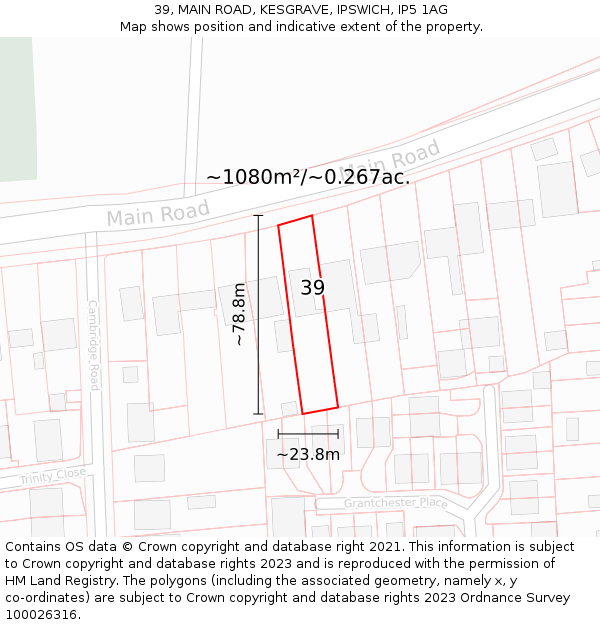 39, MAIN ROAD, KESGRAVE, IPSWICH, IP5 1AG: Plot and title map